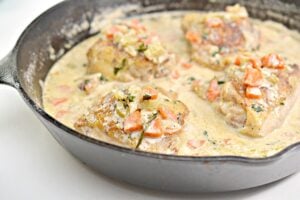 Chicken Fricassee in a skillet.
