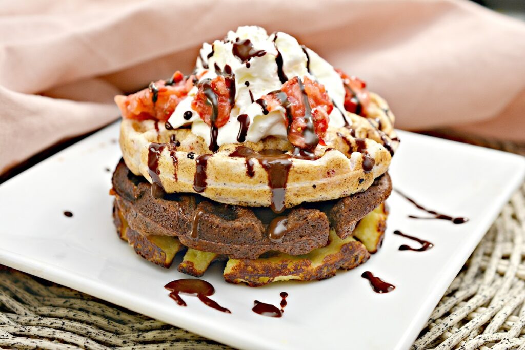 Keto Neapolitan Chaffles on white plate