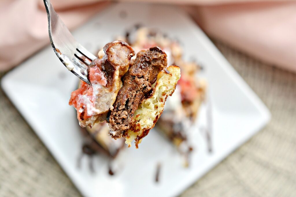 Keto Neapolitan Chaffles bite