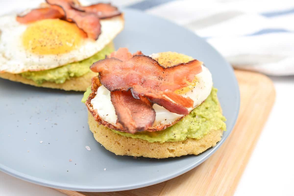 Avocado Toast on a blue plate.