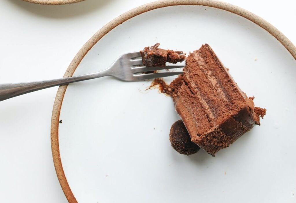 Chocolate Dessert on a white plate.