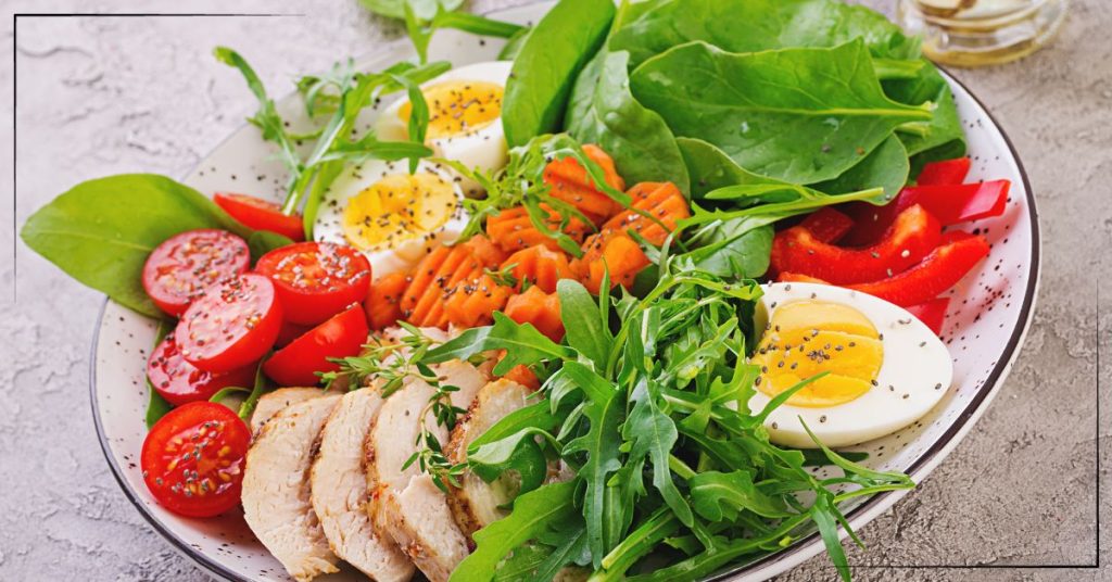 Low carb food on a plate.