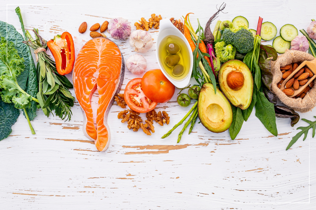 Low carb food in a row.