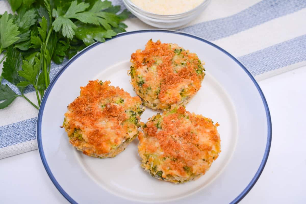 Cheesy Chicken and Broccoli Casserole on a white plate.