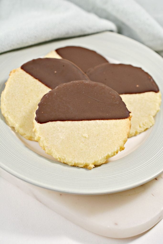 Gluten-Free Shortbread Cookies on a white plate.