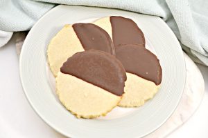 Gluten-Free Shortbread Cookies on a white plate.