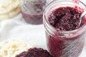 Blueberry Jam in a mason jar.