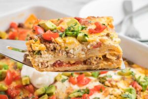 Mexican Breakfast Casserole on a spatula.