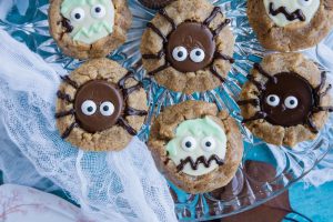 Halloween Peanut Butter Cup Cookies on a fun platter.