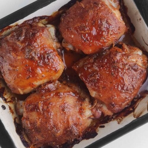 Keto Honey Mustard Chicken in a baking dish.