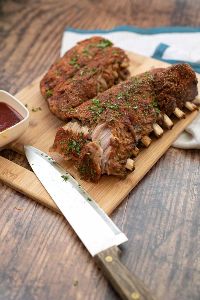 Keto Instant Pot Ribs on a cutting board.