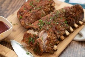 Keto Instant Pot Ribs on a cutting board.