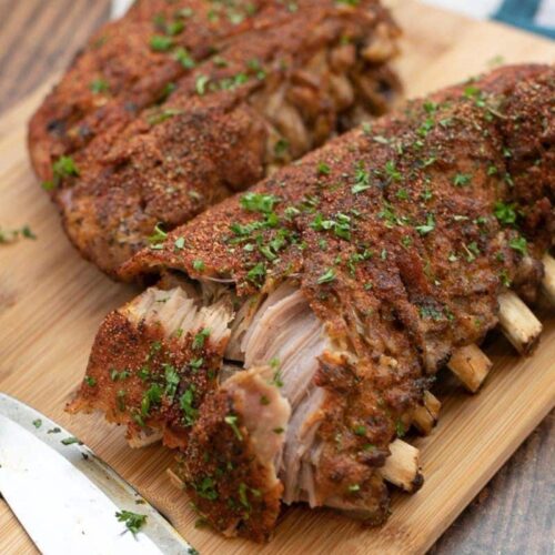 Keto Instant Pot Ribs on a cutting board.
