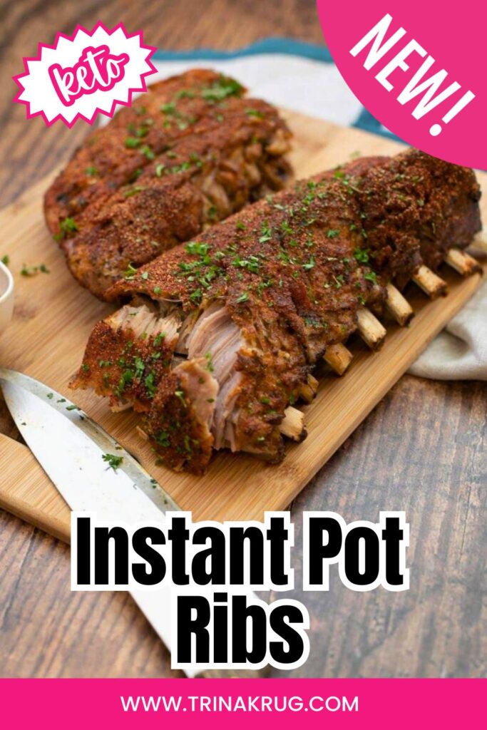 Keto Instant Pot Ribs on a cutting board.