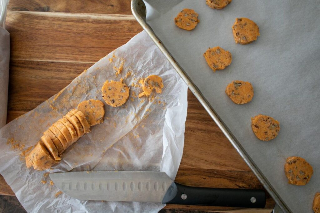 Low Carb Crackers dough rolled and on a baking sheet.