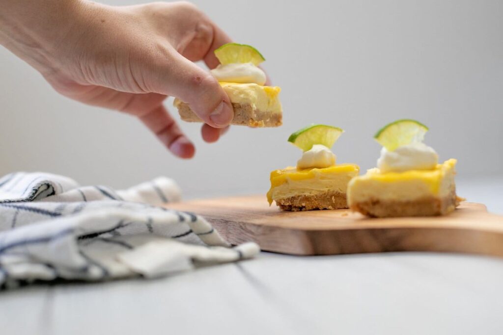 Keto Key Lime Bars on a board.