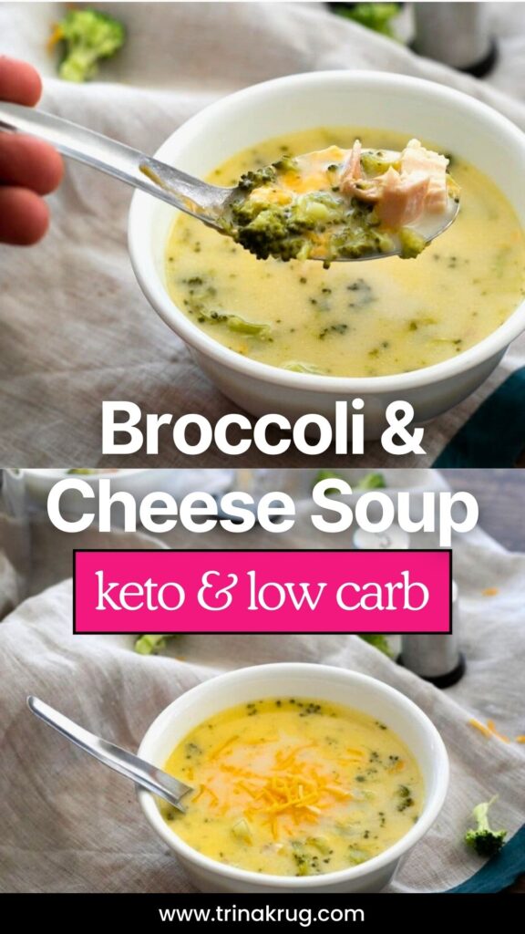 Low Carb Broccoli and Cheese Soup With Chicken Pinterest pin.